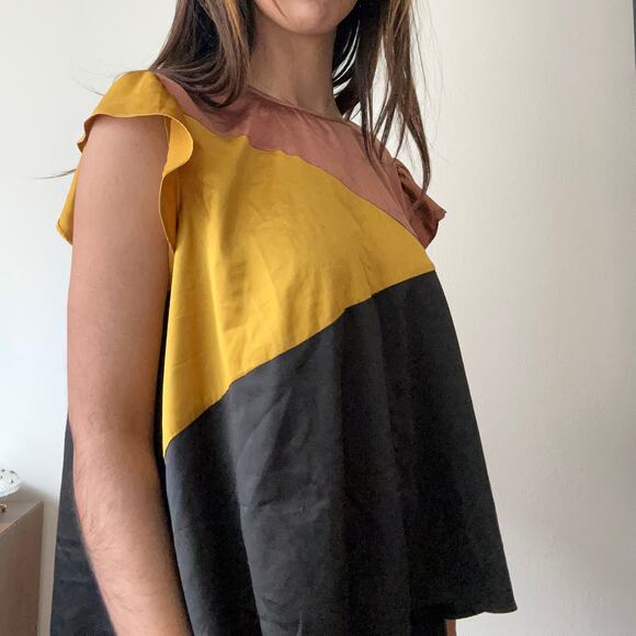 Color Block Top Ruffle Sleeve Blouse Casual Party Going‎ Out Top Size M - Picture 3 of 8